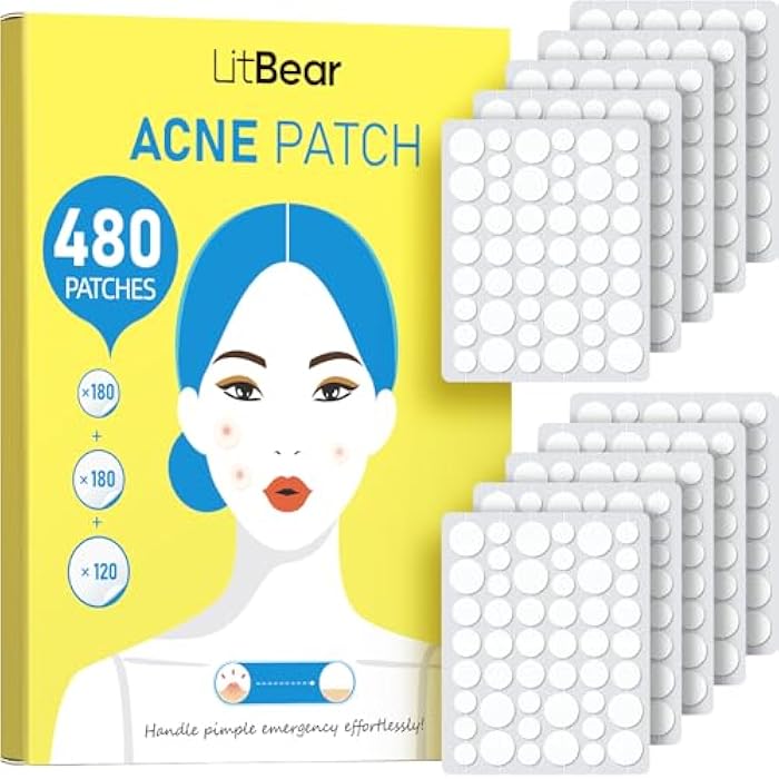 LitBear Pimple Patch Bulk, 480 Patches 3 Size Acne Patches for Face, Hydrocolloid Spot Stickers for Covering Zits, Blemishes, and Breakouts, Suitable for All Skin Types - Image 1