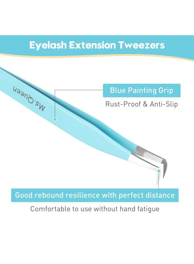 Ms.Queen Volume Tweezers For Eyelash Extensions, Fiber Tip Grip Lash Tweezers L-Shape Boot Mega Volume Mink Lashes Tweezers, Blue - Image 4