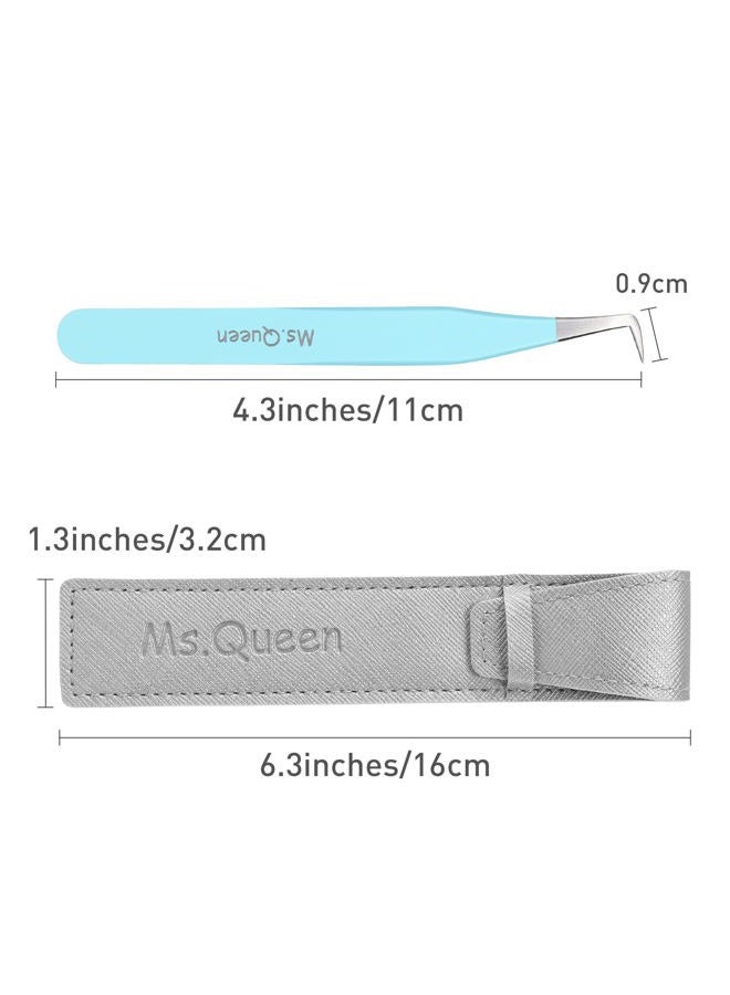 Ms.Queen Volume Tweezers For Eyelash Extensions, Fiber Tip Grip Lash Tweezers L-Shape Boot Mega Volume Mink Lashes Tweezers, Blue - Image 5