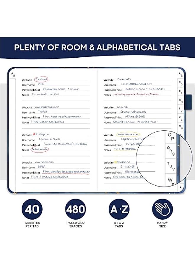 Arabest Password Keeper Book with Alphabetical Tabs，Small Password Books for Seniors, Password Notebook for Internet Website Address Log in Detail, Password Logbook to Help You Stay Organized - Star  - Image 3