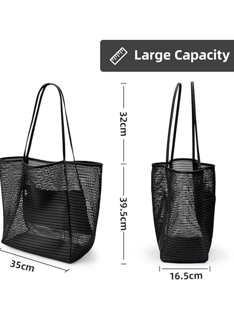 Generic Beach Tote Bag for Women – Large 23L Foldable Nylon Mesh Shoulder Bag with Zipper, Multi-Pocket, Sandproof & Waterproof – Ideal for Travel, Picnic & Vacation - Image 3