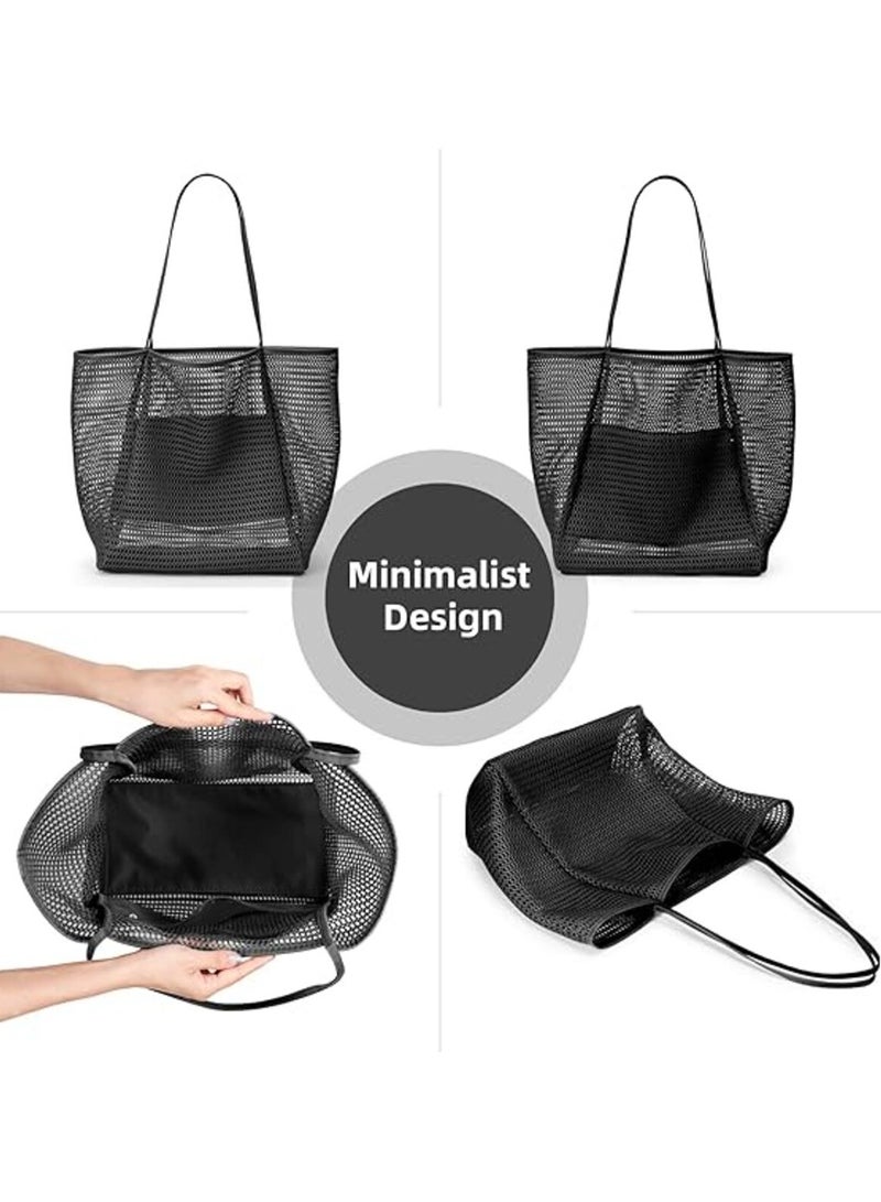 Generic Beach Tote Bag for Women – Large 23L Foldable Nylon Mesh Shoulder Bag with Zipper, Multi-Pocket, Sandproof & Waterproof – Ideal for Travel, Picnic & Vacation - Image 4