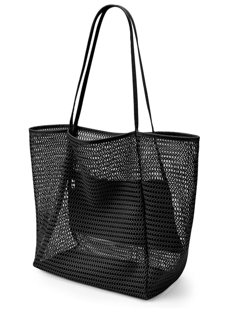 Generic Beach Tote Bag for Women – Large 23L Foldable Nylon Mesh Shoulder Bag with Zipper, Multi-Pocket, Sandproof & Waterproof – Ideal for Travel, Picnic & Vacation - Image 1