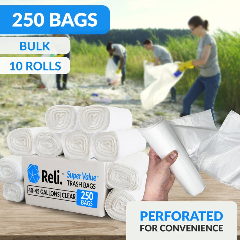 Reli. 40 to 45 Gallon Trash Bags Heavy Duty | 250 Trash Bags | Super Sizeable, Clear, Garbage for Serious Cleanup - Image 3