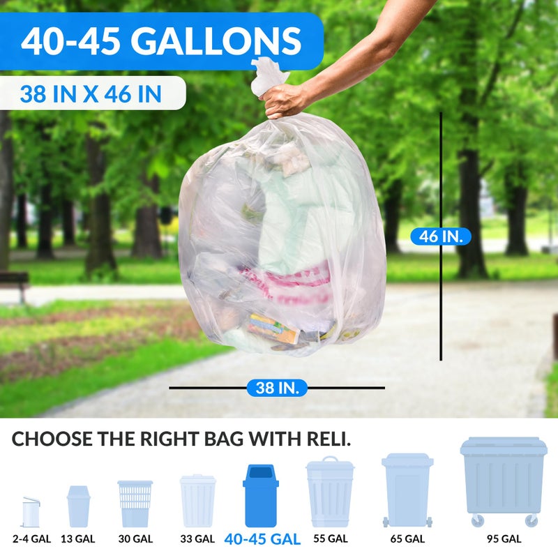 Reli. 40 to 45 Gallon Trash Bags Heavy Duty | 250 Trash Bags | Super Sizeable, Clear, Garbage for Serious Cleanup - Image 2
