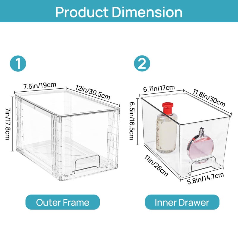 Vtopmart 4 Pack Large Stackable Storage Drawers,Easily Assemble Acrylic Bathroom Closet Undersink Organizers and Storage,Plastic Bins for Kitchen Cabinets,Pantry,Makeup,Medicine Organization - Image 2