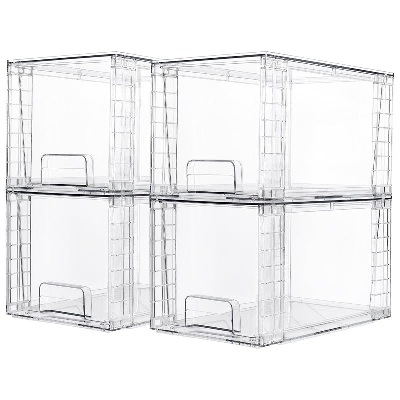 Vtopmart 4 Pack Large Stackable Storage Drawers,Easily Assemble Acrylic Bathroom Closet Undersink Organizers and Storage,Plastic Bins for Kitchen Cabinets,Pantry,Makeup,Medicine Organization - Image 1