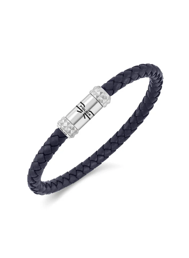 POLICE Ridgelace Blue Braided Leather Bracelet for Men