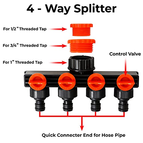 Styxon 4-Way Water Tap Connector Adaptor Garden Hose Shut on Off Valve Irrigation - Image 3