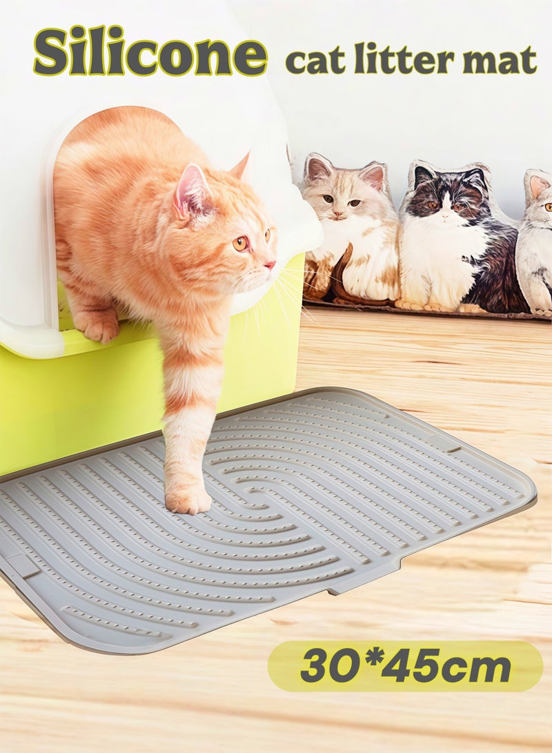 HQ-GAMING Cat Litter Mat, Non-Slip Foldable Pet Litter Tray with Raised Edge for Kitty Litter Tracking Control, Silicone Pet Food Mat, Foldable Waterproof Cat Trapping Mats 30*45CM - Image 1