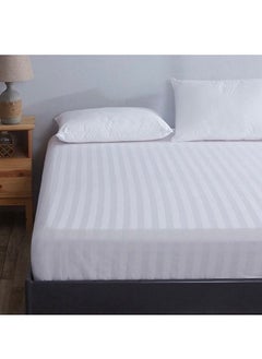 مارينا شرشف مزدوج قطن أبيض مقلم مطاط 200*200*30 
