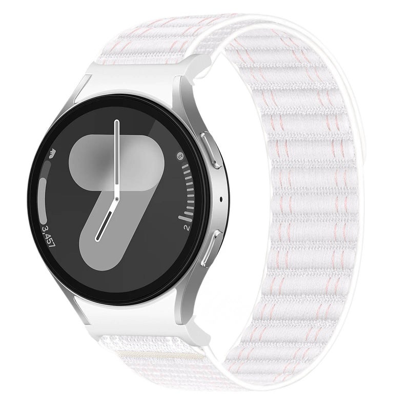 QX White Nylon Loop Strap Smartwatch Band Compatible with Samsung Galaxy Watch 7 with Adjustable Fit Replacement Strap for Daily Wear - Image 1