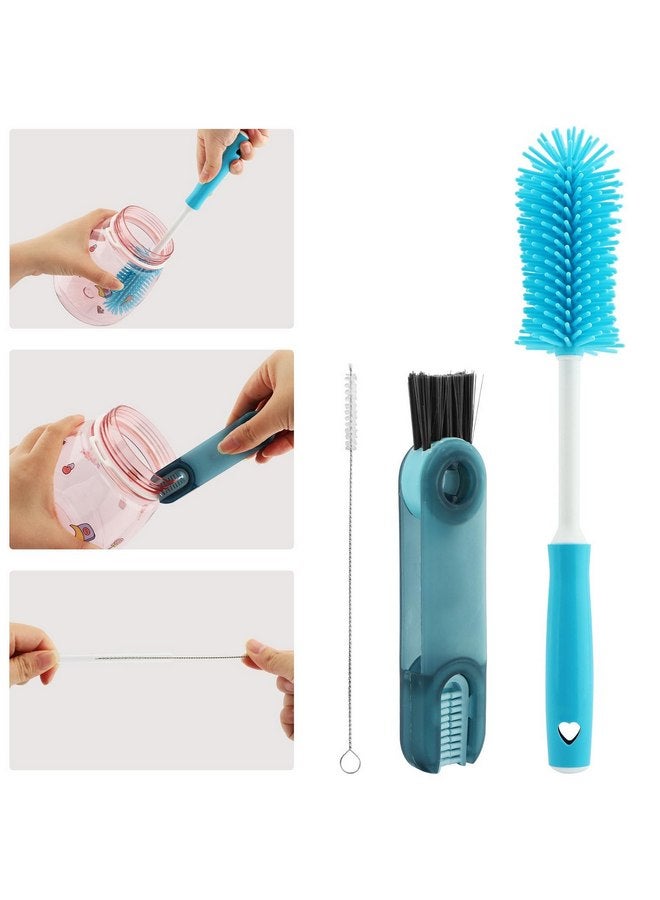 PUXING PUXING 3 Pack Cup Lid Cleaning Brush Water Bottle Cleaner Brush Kit Multifunctional Cleaning Brush Cup Lid Cleaner Cleaning Brush Set for Baby Bottle Gap Tight Spaces Cup(COLOR:Blue) - Image 3