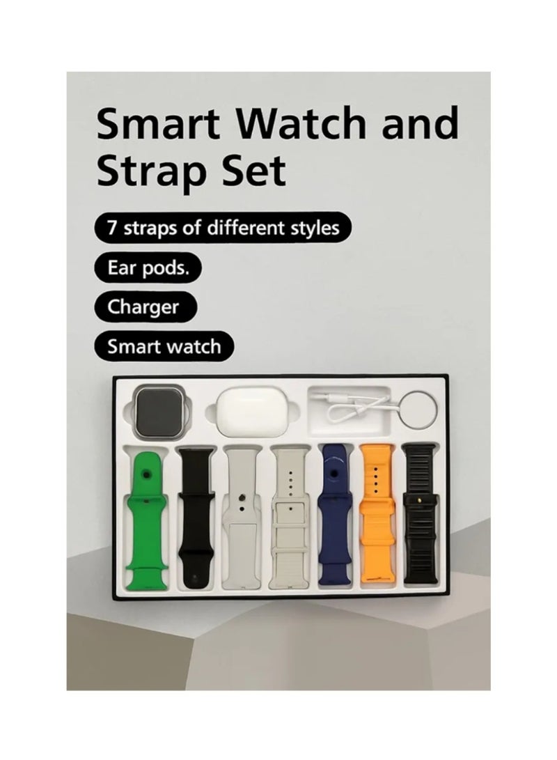 وينماكس مجموعة ساعات ذكية 7 في ١ مع سماعات أذن وشاحن و٧ أحزمة أنيقة (قد تختلف ألوان الأحزمة) - Image 2