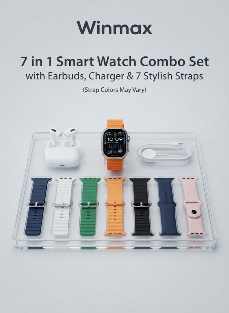Winmax 7-in-1 Smart Watch Combo Set with Earbuds, Charger & 7 Stylish Straps - Image 2