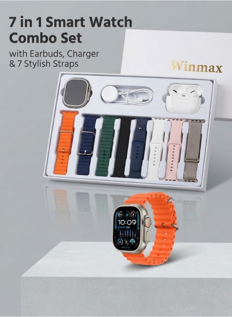 Winmax 7-in-1 Smart Watch Combo Set with Earbuds, Charger & 7 Stylish Straps - Image 4