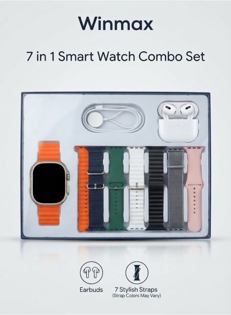 Winmax 7-in-1 Smart Watch Combo Set with Earbuds, Charger & 7 Stylish Straps - Image 5