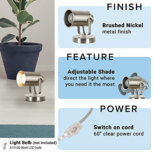 Catalina Lighting Modern Multipurpose Spotlight Desk or Wall Mount Accent Lamp, 6", Brushed Nickel, Pack of 1 - Image 3