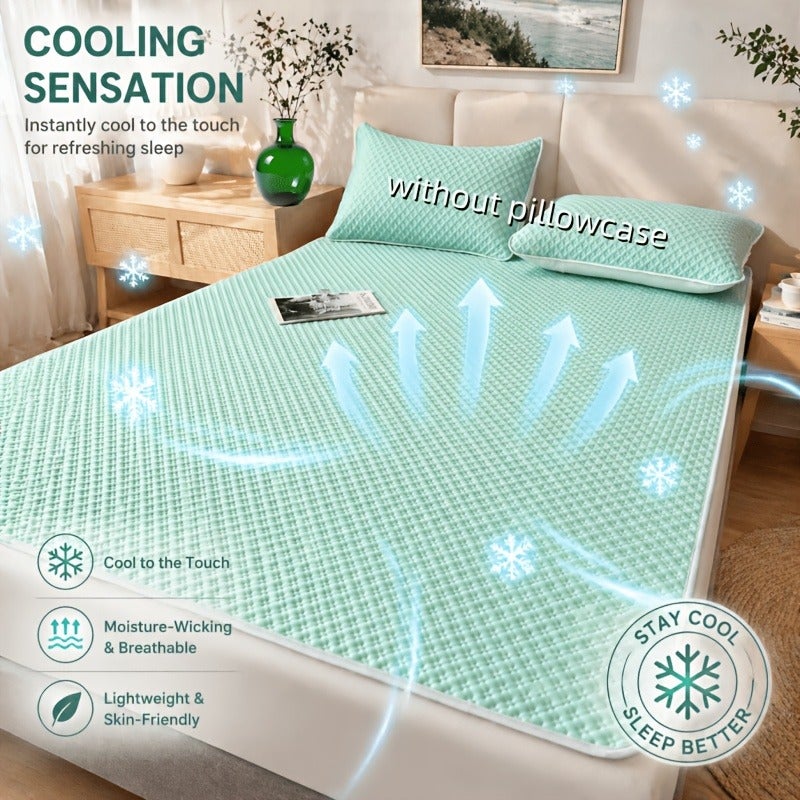 Summer Cooling Luxurious Cooling Mat, Soft Skin-Friendly Breathable Cool Waffle Cooling Pad Single Double Bed Adaptable Foldable Portable 4-Corner Fixed Straps Moisture-Wicking Machine Washable Bedroom Dorm Living Room Outdoor Camping All-Season Mat - Image 1