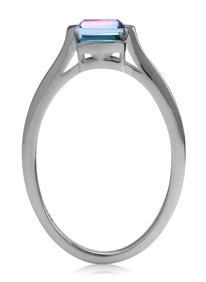 Silvershake 1.26ct. Octagon Shape Mystic Fire Topaz White Gold Plated 925 Sterling Silver East-West Solitaire Promise Ring Size 7.5 - Image 4