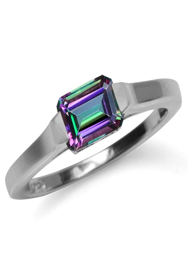 Silvershake 1.26ct. Octagon Shape Mystic Fire Topaz White Gold Plated 925 Sterling Silver East-West Solitaire Promise Ring Size 7.5 - Image 1