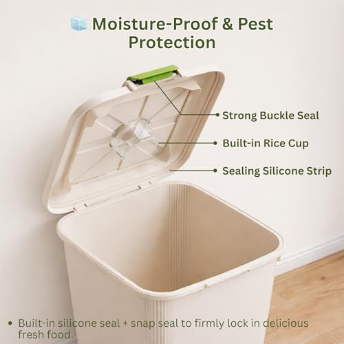 KREPS® Airtight Rice, Grain, Flour Storage With Scoop, Dry Food, Snacks, Sugar, Baking Supplies, BPA Free- Pet Food Storage Container, Dog Cat Birds Food Bin (15KG - Large) - Image 3
