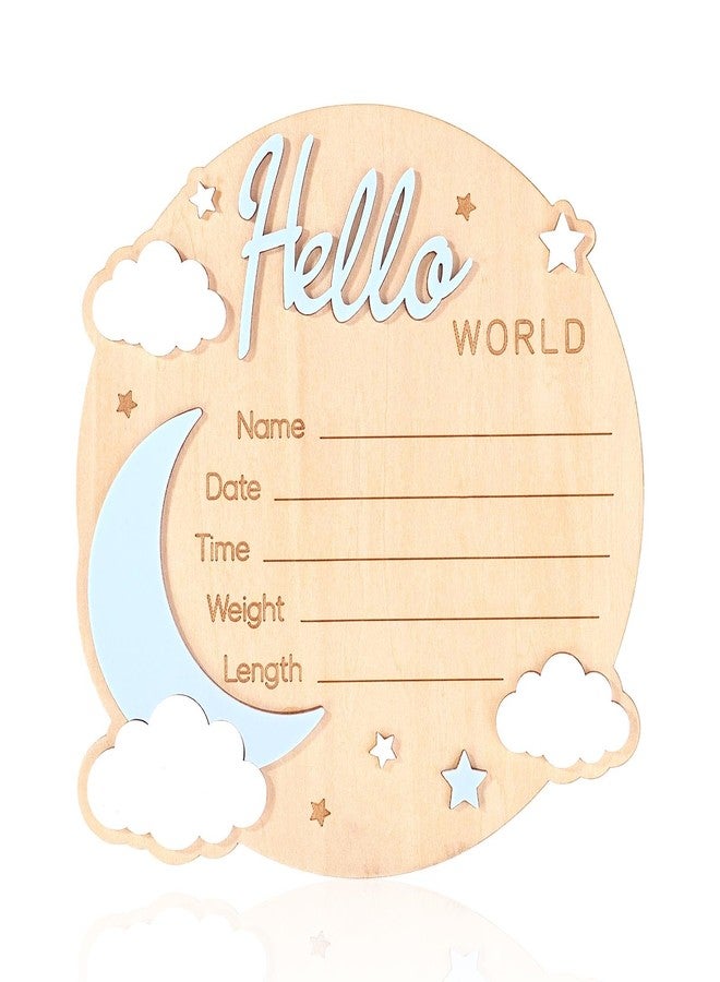 Penitue Wooden Baby Announcement Sign, 15cm/5.9in Hello World Newborn Sign with Name Date Time Weight & Length for Hospital Nursery Photo Prop Baby Shower - Image 1