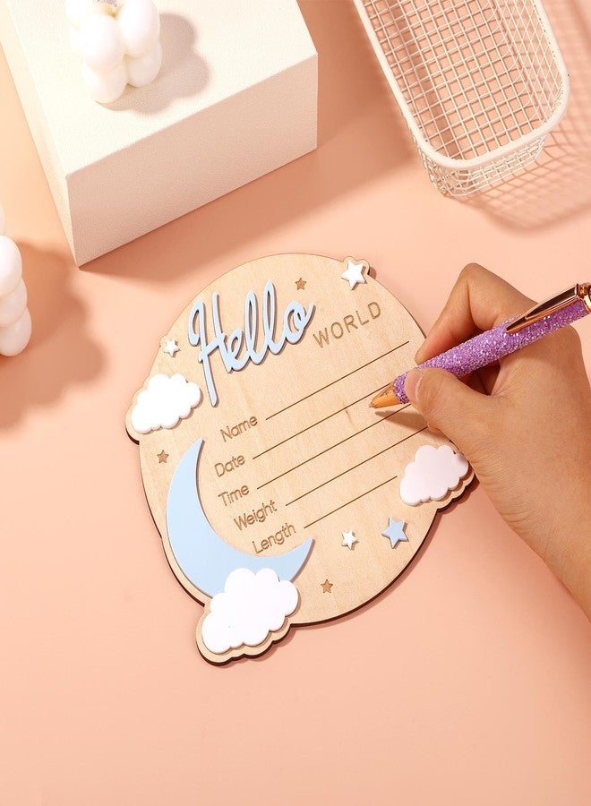 Penitue Wooden Baby Announcement Sign, 15cm/5.9in Hello World Newborn Sign with Name Date Time Weight & Length for Hospital Nursery Photo Prop Baby Shower - Image 4