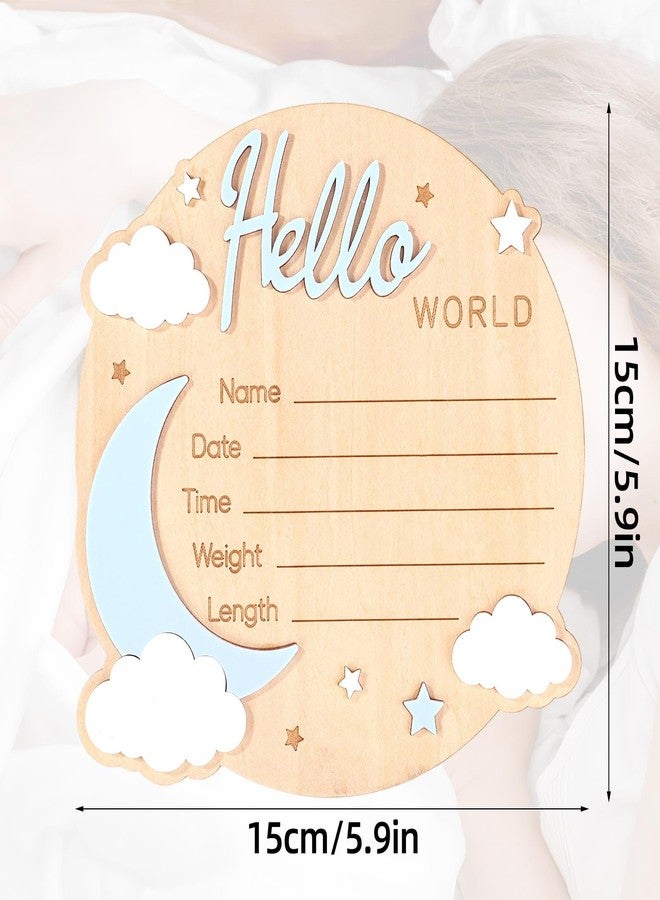Penitue Wooden Baby Announcement Sign, 15cm/5.9in Hello World Newborn Sign with Name Date Time Weight & Length for Hospital Nursery Photo Prop Baby Shower - Image 2
