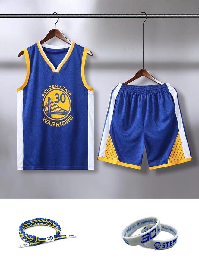 Generic 2-piece basketball training suit, blue jersey, sports bracelet accessories - Image 1