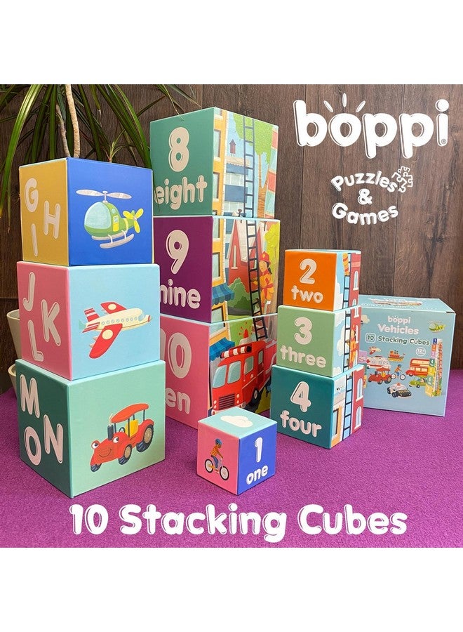 boppi Baby Stacking Blocks Vehicle Toys with Letters and Numbers, Montessori Cubes for Toddlers, Preschool Learning Toys - Image 3