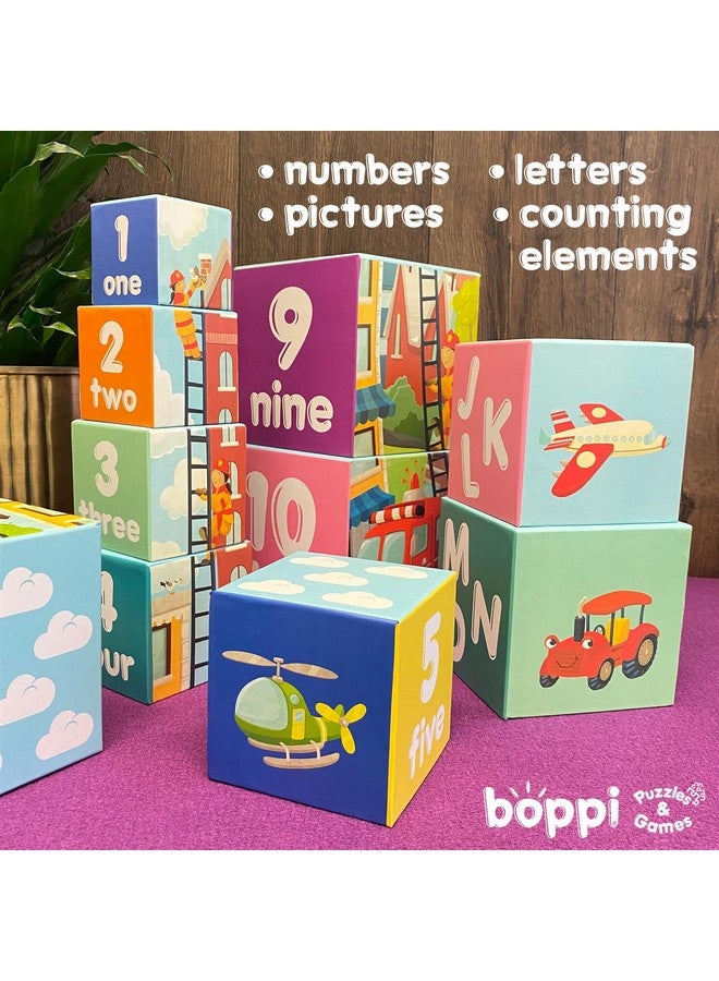boppi Baby Stacking Blocks Vehicle Toys with Letters and Numbers, Montessori Cubes for Toddlers, Preschool Learning Toys - Image 4