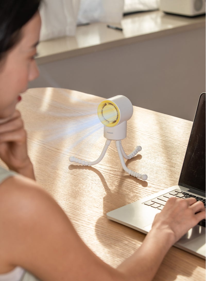 porodo Portable Mini Hand Fan with 3-Speed Adjustable Winds / Cool flex Mini Handheld Fan for Travel,Outdoor,Home,Office- White - Image 5