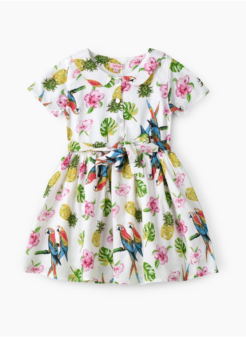 Jelliene Girls Tropical Print Short Sleeve Party Dress  - Image 1