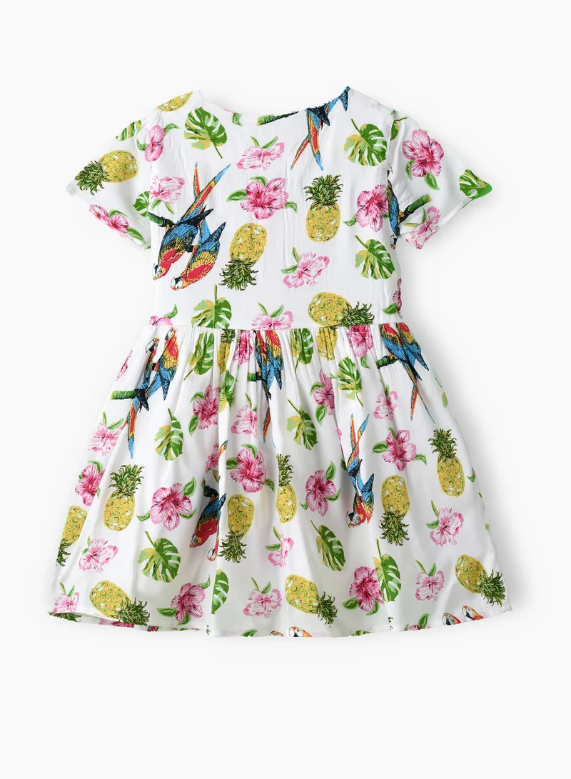 Jelliene Girls Tropical Print Short Sleeve Party Dress