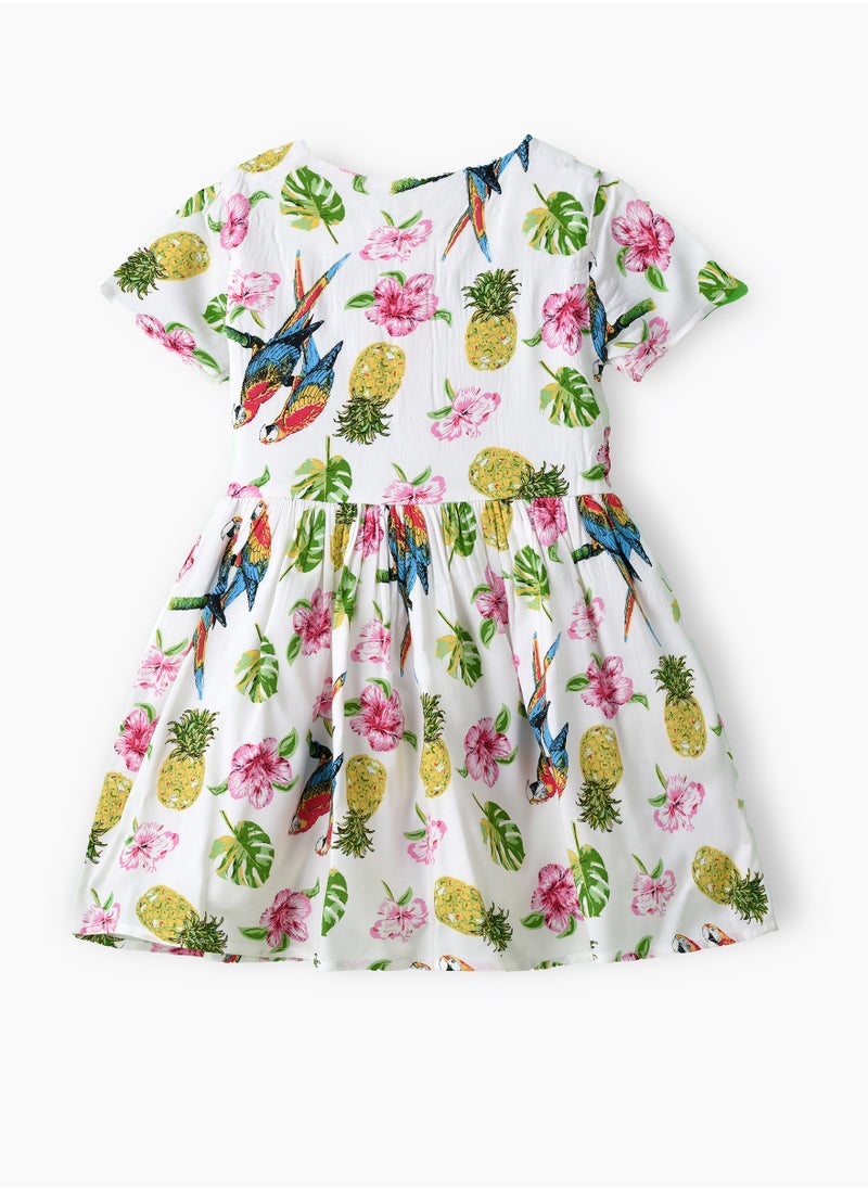 Jelliene Girls Tropical Print Short Sleeve Party Dress  - Image 2
