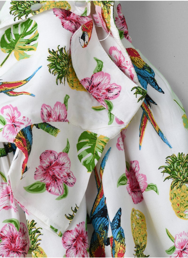Jelliene Girls Tropical Print Short Sleeve Party Dress  - Image 3