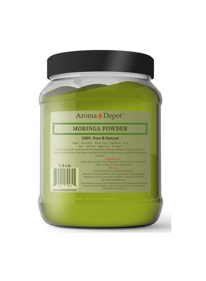 Aroma Depot 1.5 lb Moringa Powder Oleifera Leaf 100% Natural Raw from India Non-GMO and Gluten Free Great for Smoothies, Tea, Drinks & Recipes The Miracle Tree (24 oz.) - Image 1