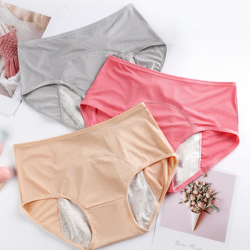 Ladies Leakproof Menstrual Panties High-Waist Sanitary Briefs Apricot  - Image 4