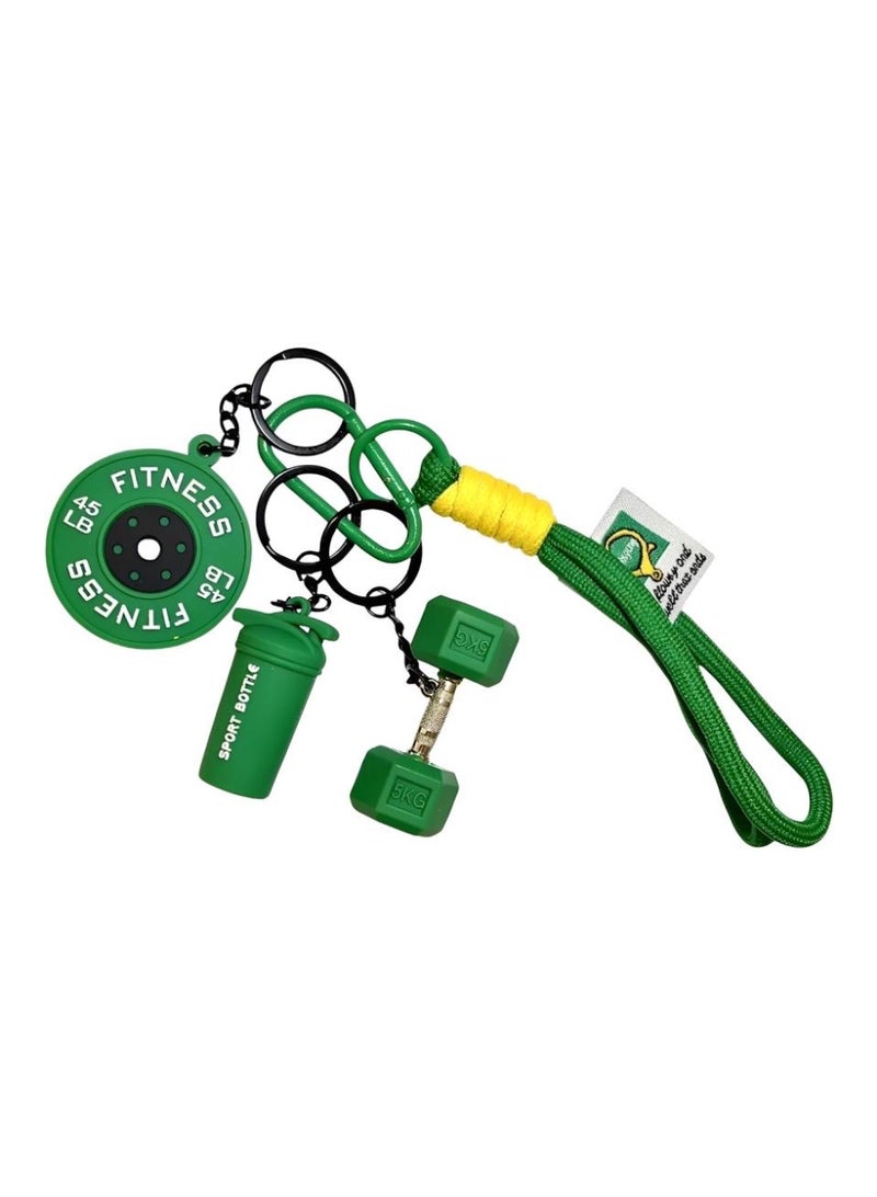 Aura Style 4-in-1 Fitness Keychain - Green Silicone Gym Bag Charm with Dumbbell & Shaker Cup – Cute Sporty Accessory for Workout Enthusiasts - Image 1