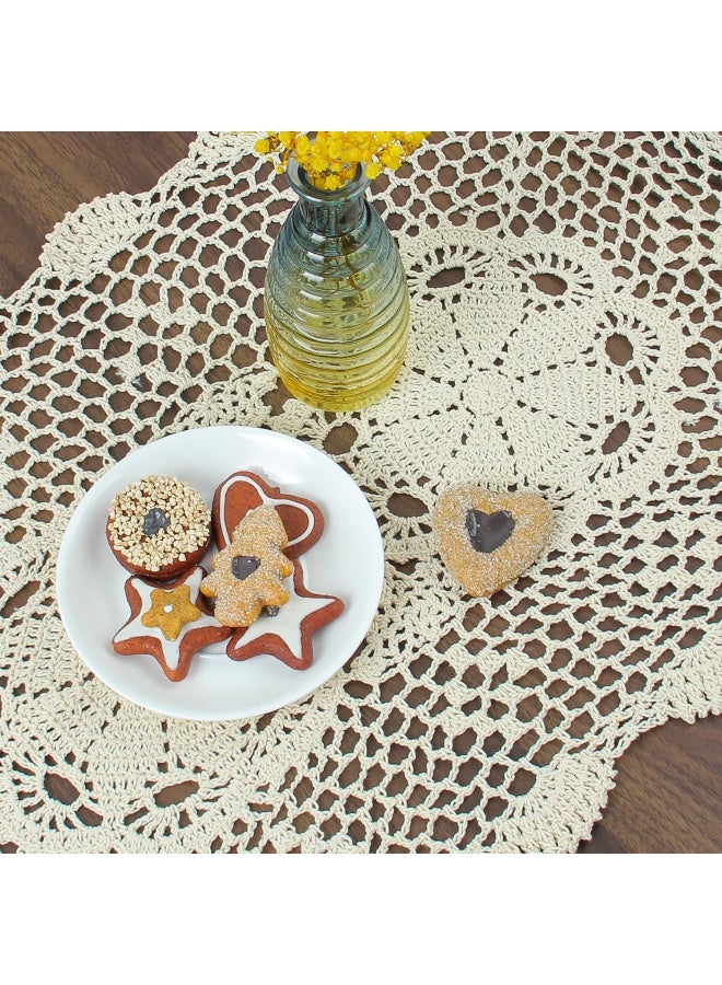 kilofly Crochet Cotton Lace Table Placemats Doilies Set, 2pc, Oblong, Beige,15 x 23 inch - Image 5