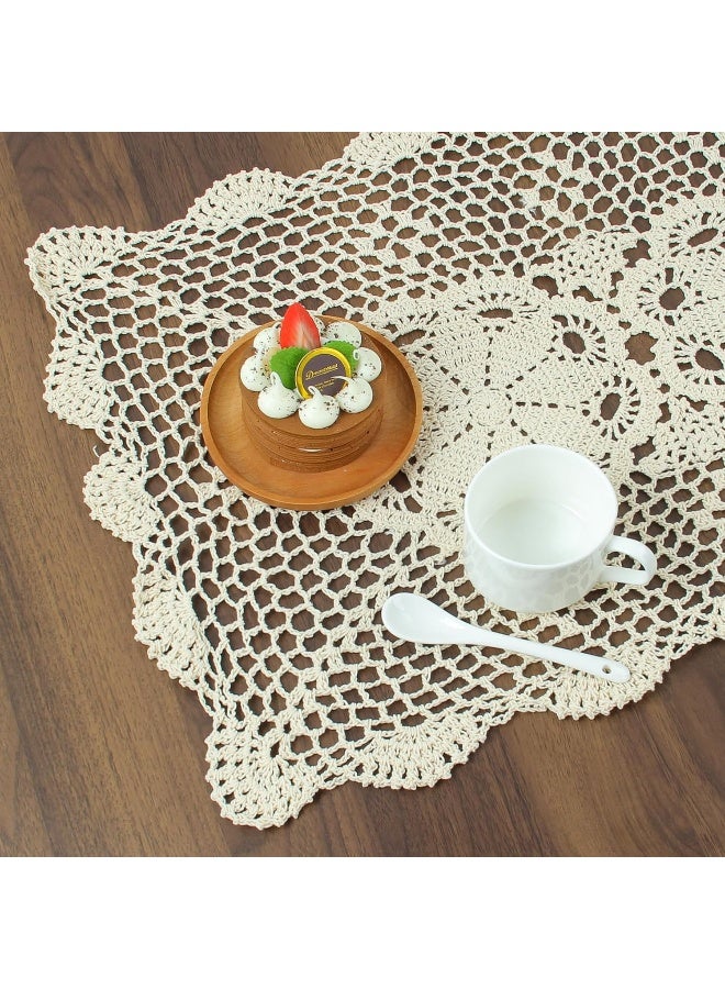 kilofly Crochet Cotton Lace Table Placemats Doilies Set, 2pc, Oblong, Beige,15 x 23 inch - Image 3