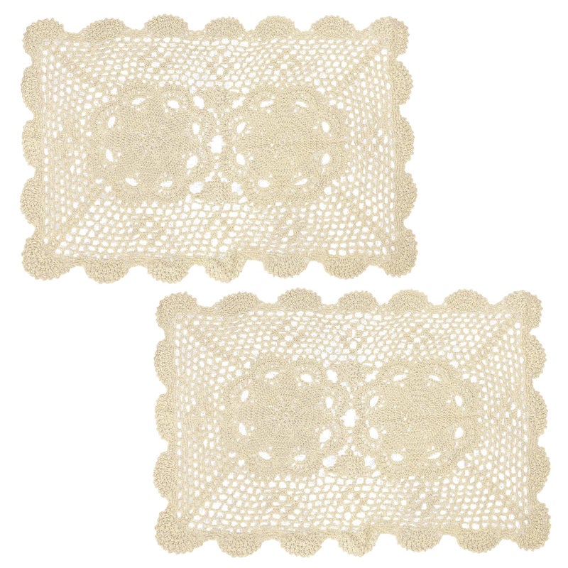 kilofly Crochet Cotton Lace Table Placemats Doilies Set, 2pc, Oblong, Beige,15 x 23 inch - Image 1
