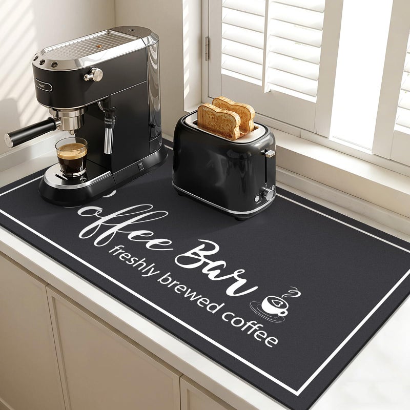 Findosom Dish Drying Mat, 17"x 32" Super Absorbent & Hide Stain Coffee Mat, Cuttable Drying Mat for Kitchen Counter, Coffee Bar Accessories, Under Dish Rack, Coffee Maker, Espresso Machine, Black - Image 1