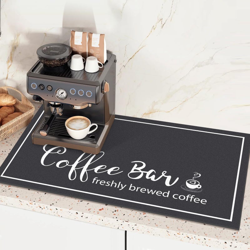 Findosom Dish Drying Mat, 17"x 32" Super Absorbent & Hide Stain Coffee Mat, Cuttable Drying Mat for Kitchen Counter, Coffee Bar Accessories, Under Dish Rack, Coffee Maker, Espresso Machine, Black - Image 4