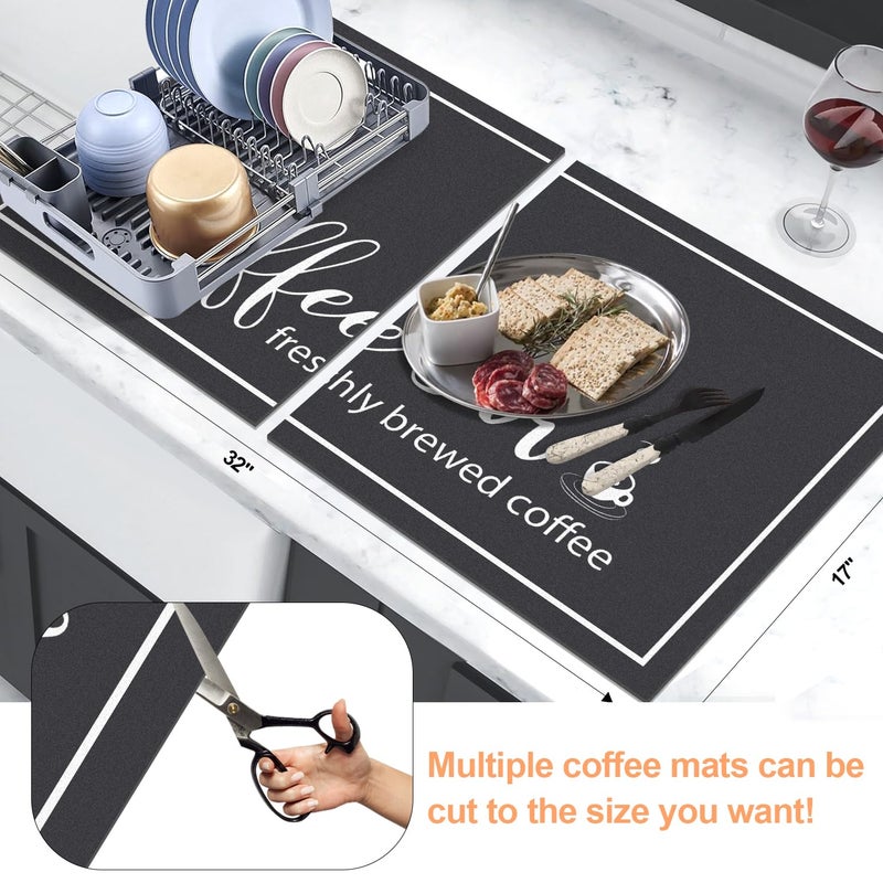 Findosom Dish Drying Mat, 17"x 32" Super Absorbent & Hide Stain Coffee Mat, Cuttable Drying Mat for Kitchen Counter, Coffee Bar Accessories, Under Dish Rack, Coffee Maker, Espresso Machine, Black - Image 2
