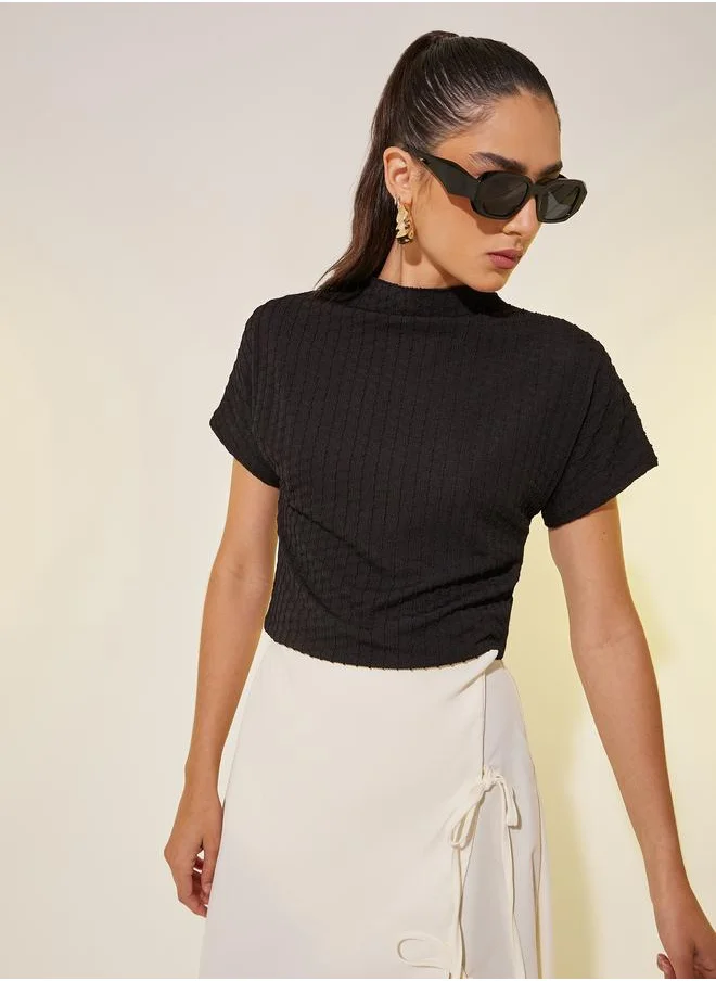 تايك تو Take Two Textured High Neck Regular Fit T-Shirt