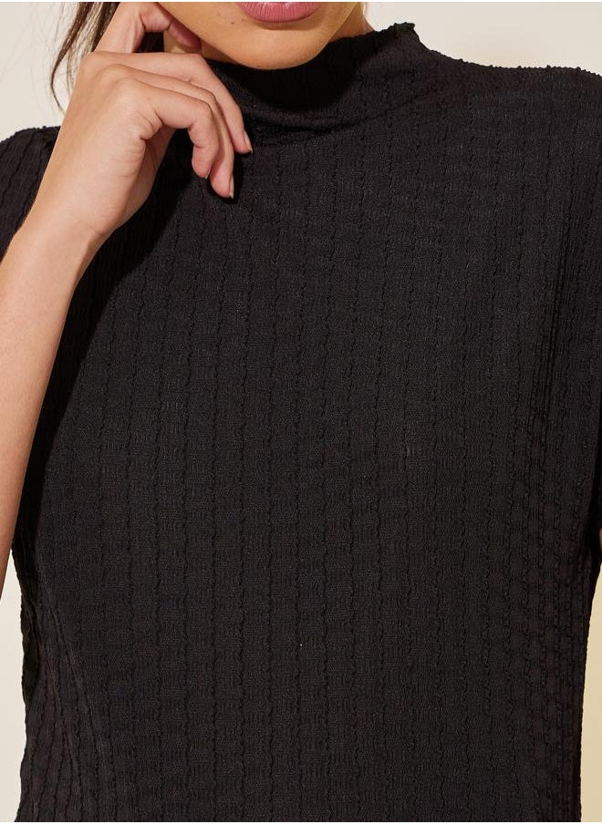 Take Two Take Two Textured High Neck Regular Fit T-Shirt  - Image 4