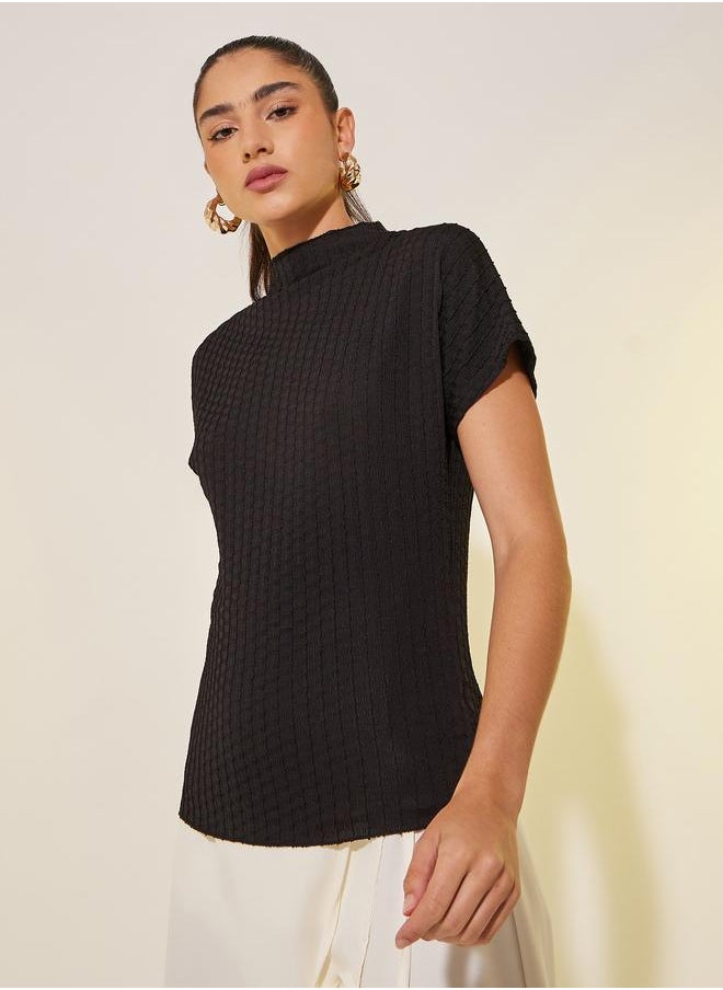 Take Two Take Two Textured High Neck Regular Fit T-Shirt  - Image 3