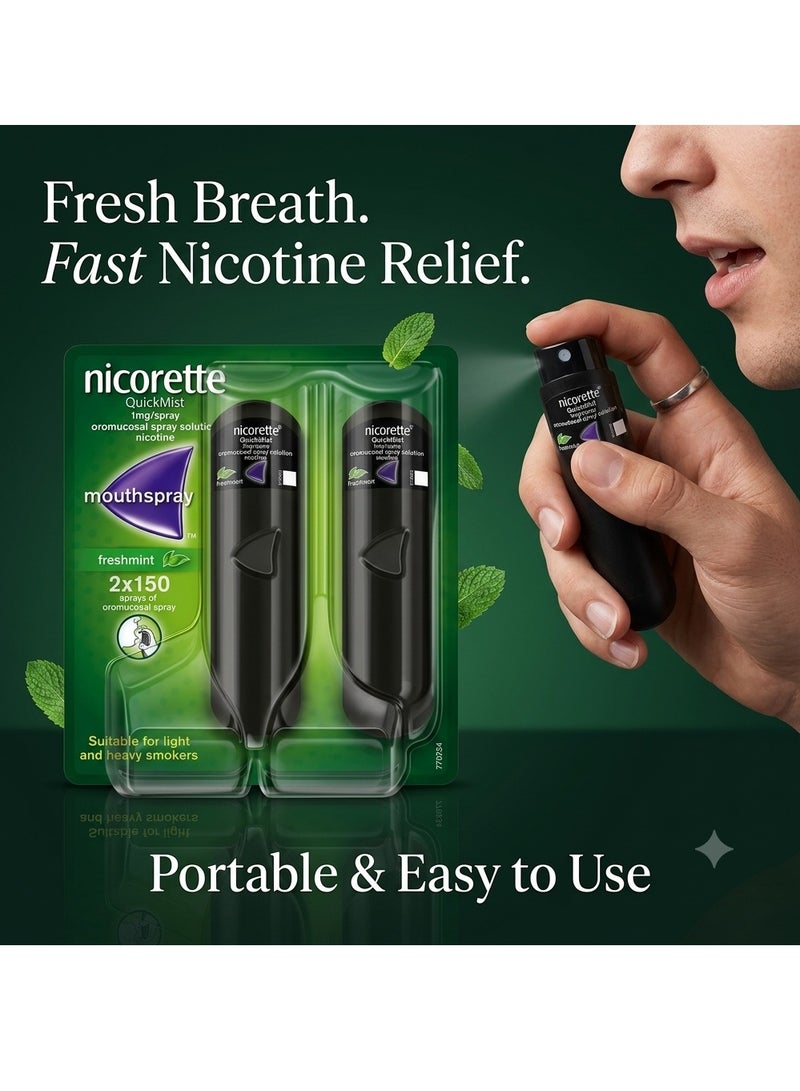 nicorette Quickmist SmartTrack Mouth Spray Freshmint 2 x 150 Sprays - Image 4